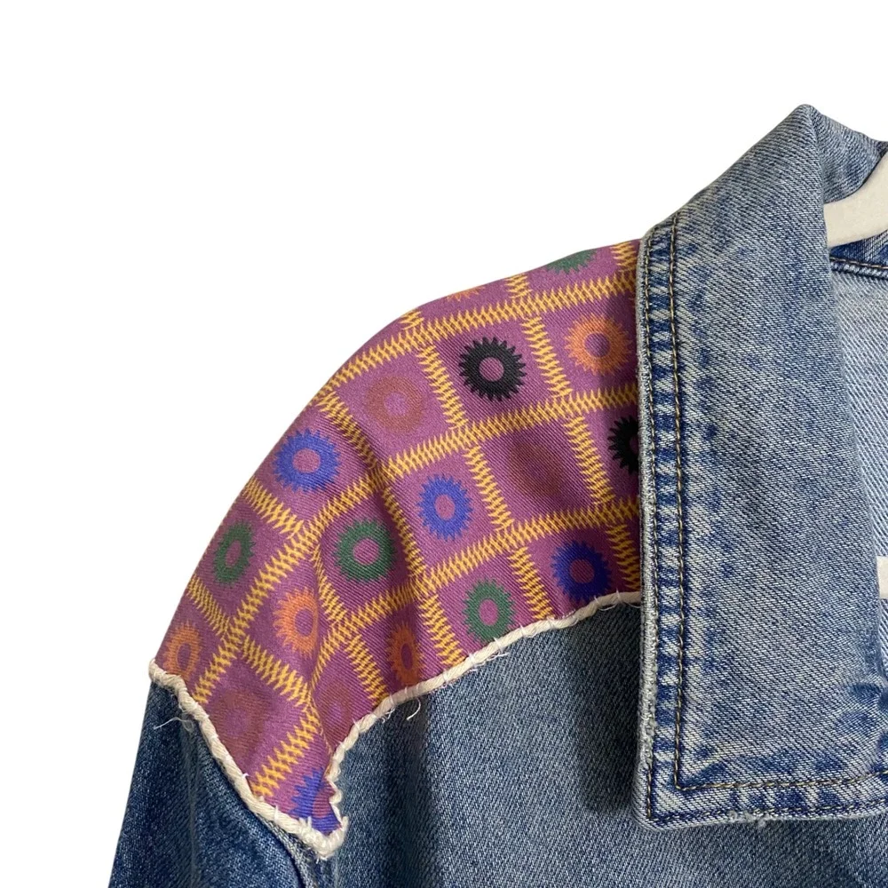 Free People X Found‎ NWT Kantha Patchwork Denim Jean Jacket Size Large - Picture 8 of 13
